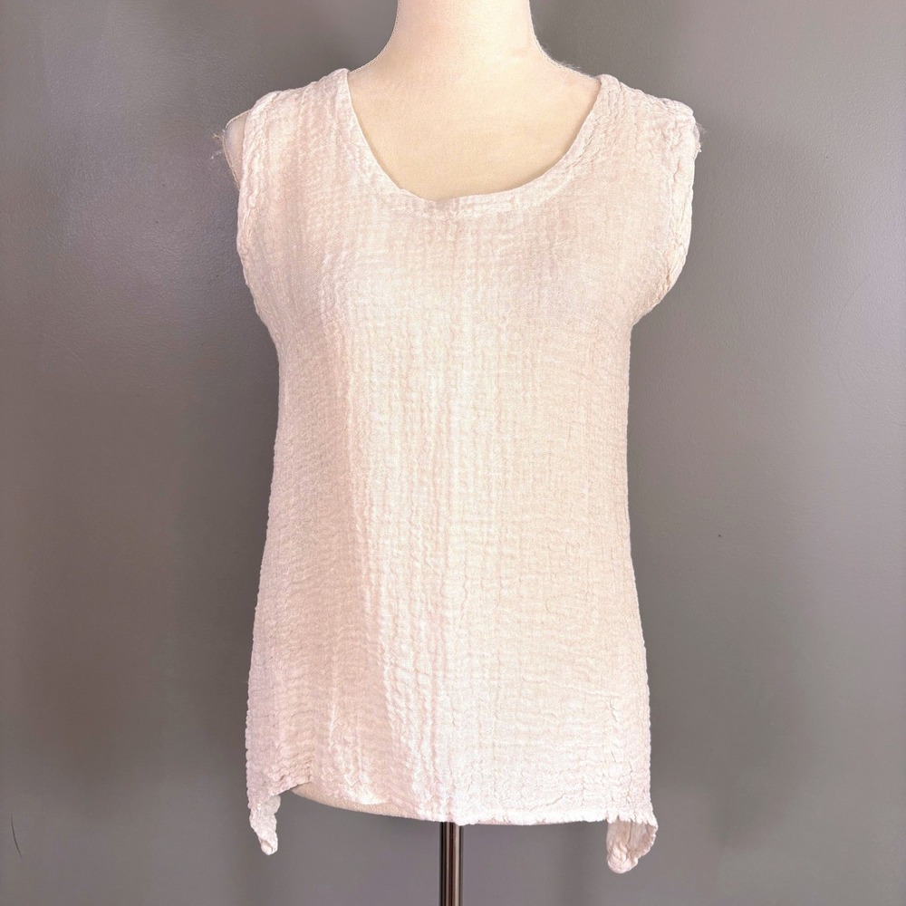 Rachele Italy Linen Gauze Top‎ S Textured Boho Lagenlook Quiet Luxury Coastal